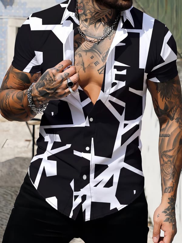Fashion 3d Digital Printing Buttons Shirts Summer Loose Leisure Harajuku Style Shirts Men's Street Casual Short Sleeve Shirt