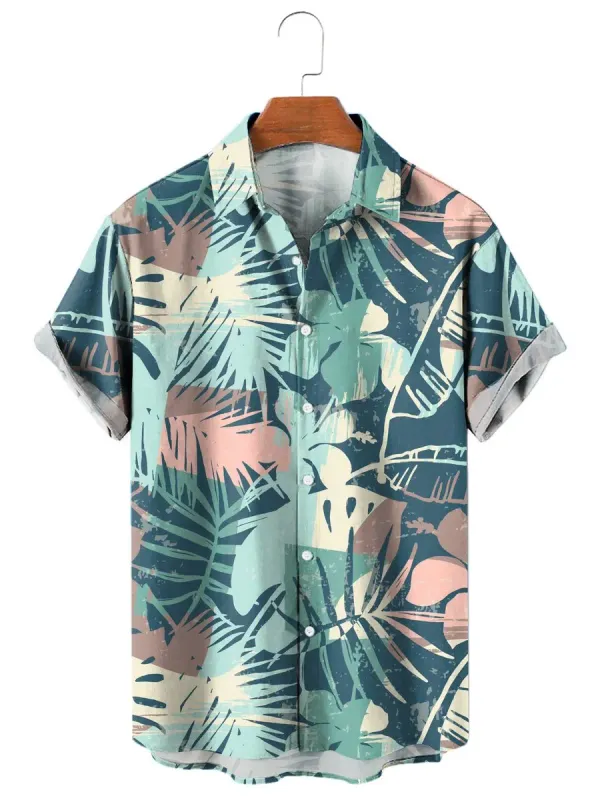 Men's Shirt Tropical plants pattern 3D Print Tops Summer Casual Holiday shirt New Button Lapel Short Sleeves Unisex Clothing