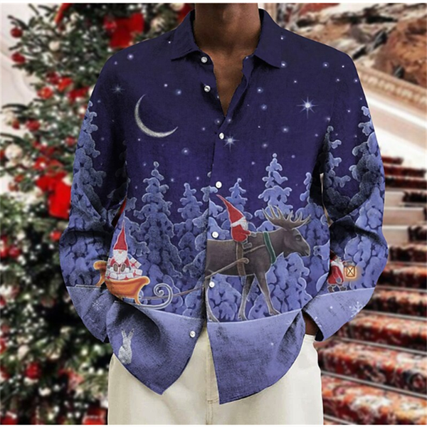 2024 New Christmas Men's Shirt Long Sleeve Tops Christmas Theme 3D Printing Holiday Party Wear Casual Men's Christmas Shirt