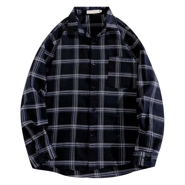 Men's Trendy Youth Casual Plaid Shirt Lightweight And Breathable Long Sleeved Lapel Shirt Man Jumpsuit
