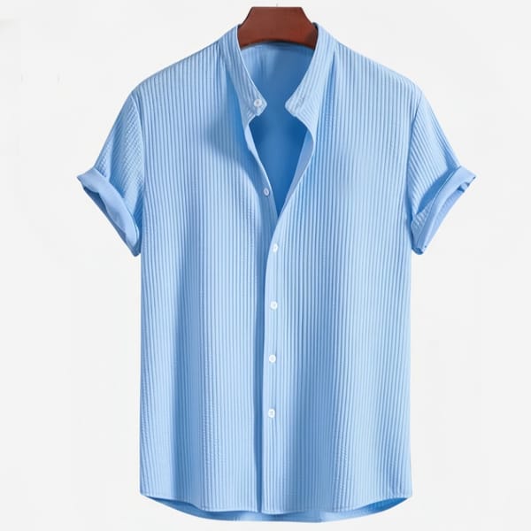 Men's Fashion Casual Short sleeve Stand Up Collar Shirt Solid Color Oversized Loose Shirt Top