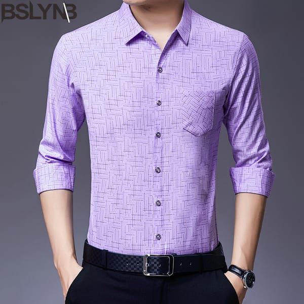 Spring and Autumn Men's Smart Casual Print Shirt Man Turn-down Collar Slim Fit Long Sleeve Shirts Tops