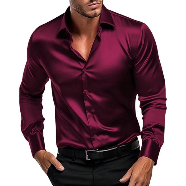 Summer Men's Shirt Long Sleeve Sleeve Shirt Party Evening Dress Holiday Top T-shirt Silk Red Golden Ceremony Top