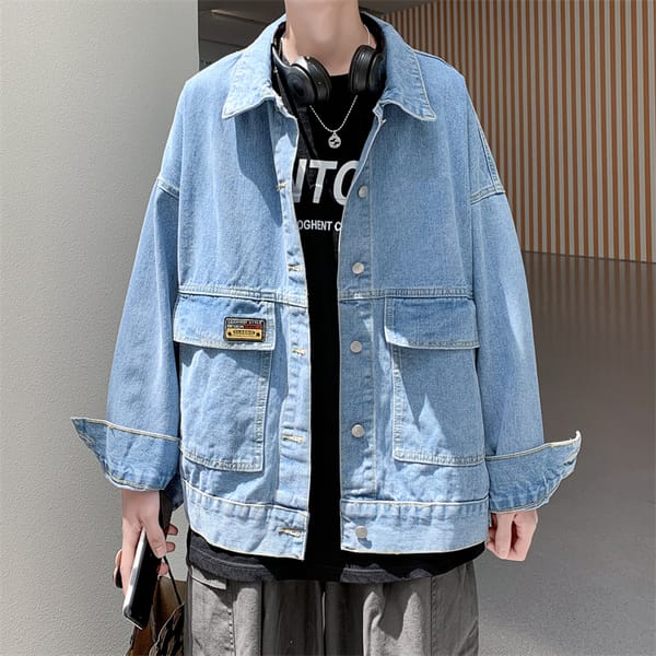 spring new Hong Kong style men's denim jacket all-match trend coat fashion casual coat loose large size coat