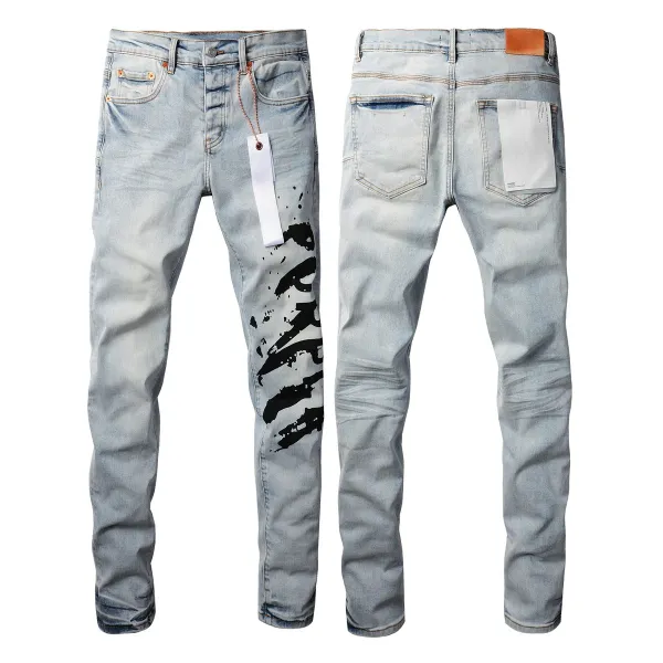 2024 High-Quality Men's Denim Jeans Destroy Paint Faded Distressed Slim-Fit Vintage Dirty Ripped Mid Rise American High Street