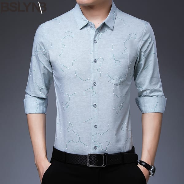 Brand Men's Slim Fit Long Sleeve Shirts Fashion Print Shirt