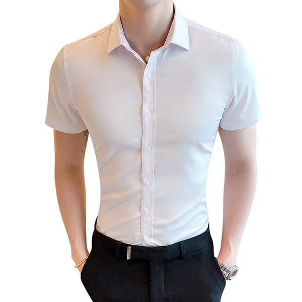 2023 Summer New Men's Solid Color Shirt Men's Business Casual Slim Handsome Professional Shirt