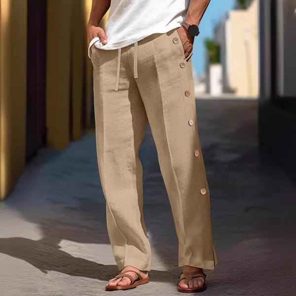 2024 Summer Men's Casual Pants Beach Leisure Breathable Loose Solid Color Trousers For Men Fashion Straight Pants