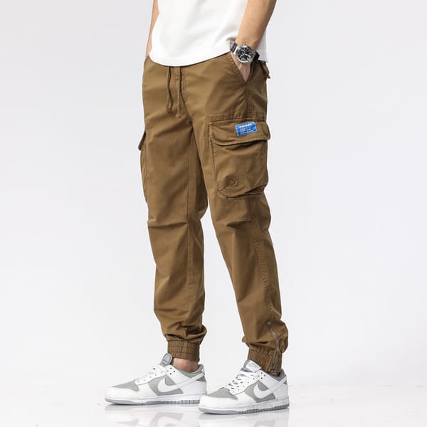 2023 New Summer Multi-Pockets Men's Cargo Pants Casual Slim Fit Joggers Fashion Drawstring Cotton Work Trousers Male Streetwear