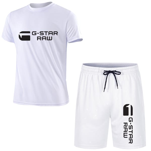 2024 Summer G-STAR RAW Print Men's T-shirts Shorts Set Suit Fashion Leisure Breath Sport Jogging Gym Set 2pcs Short Sleeve Set