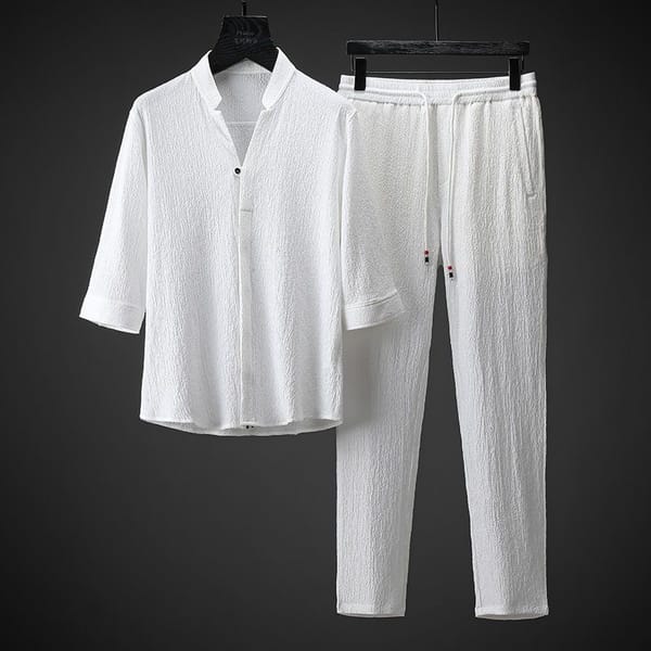 2024 Summer New Fashion Solid Color Short Sleeve T-shirt Large Size Men's Casual Relaxed Breathable Sports Two-Piece Set M-4XL