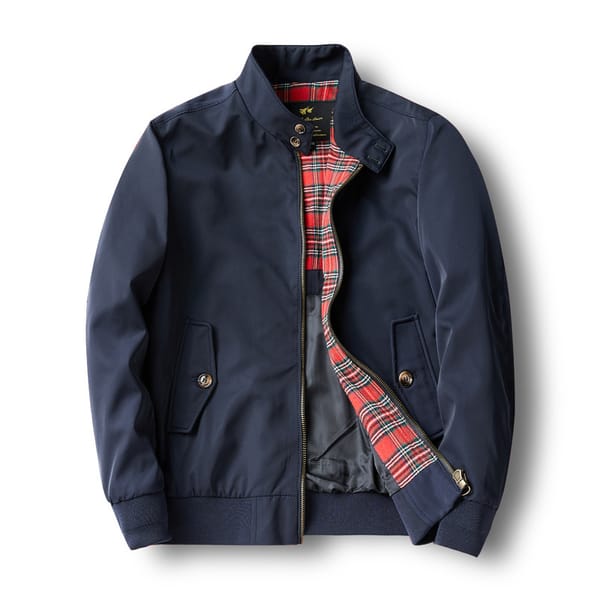 American workwear jacket retro casual jacket spring and autumn fashion blue business men's windproof stand up collar jackets