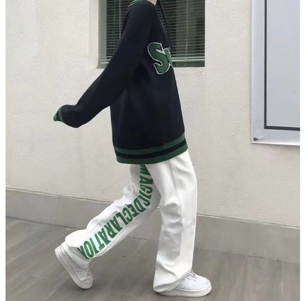 Letter Embroidered Jeans American Hiphop Men's Drop Pants Street Hip Hop Trend Loose Straight Wide Leg Spring Autumn Jeans
