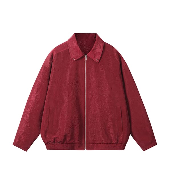 Autumn Winter Men's Casual Jacket Coat Solid Retro Turn-down Collar Jacquard Zipper Outerwear Black Red Beige Male Clothes