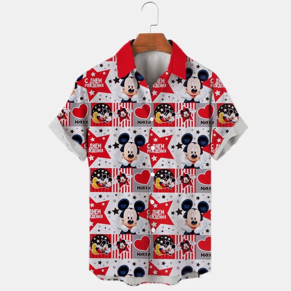 Disney Spring And Autumn New 3d Printing Disney Mickey Mouse Temperament Men's Shirt Summer Fashion Street Trend Vintage Top