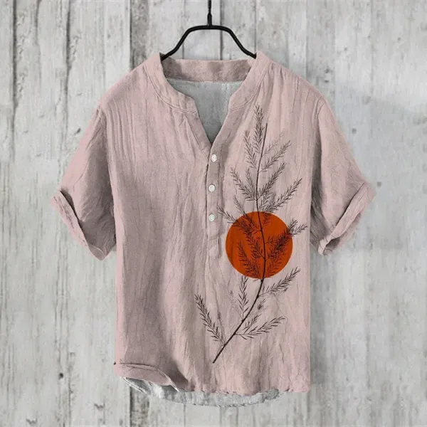 Summer 2024 V-neck Fashion Retro mans henley shirt Men's Comfortable Henley Shirt Japanese Men's Short-Sleeved T-shirt