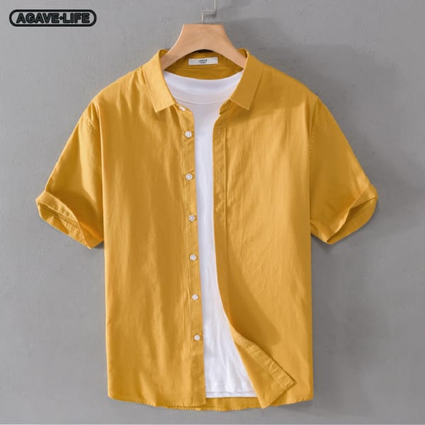 Summer Men's Casual Short-sleeve Oxford Shirt Youth Men Comfortable Thin Solid Color Cotton Shirt Bussiness Men Simple Lapel Top