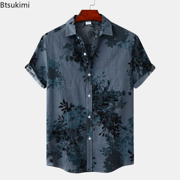 2024 New Men's Flower Printed Short Sleeve Shirts Fashion Casual Loose Lapel Shirts for Men Tops Summer Male Hawaiian T-shirts