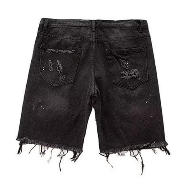 Customized Men Shorts Men Denim Shorts Men's Summer Distressed Denim Shorts Straight Fit Ripped Holes Knee Length Jeans