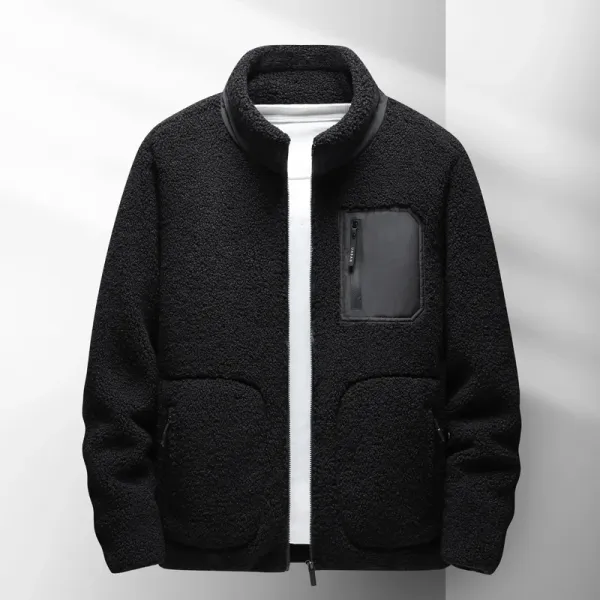 Winter Men's Lambskin Jacket 2024 New Black Multi Pocket Zipper Design Plush Top Jacket Casual Outdoor Warm Parka Coat M-4XL