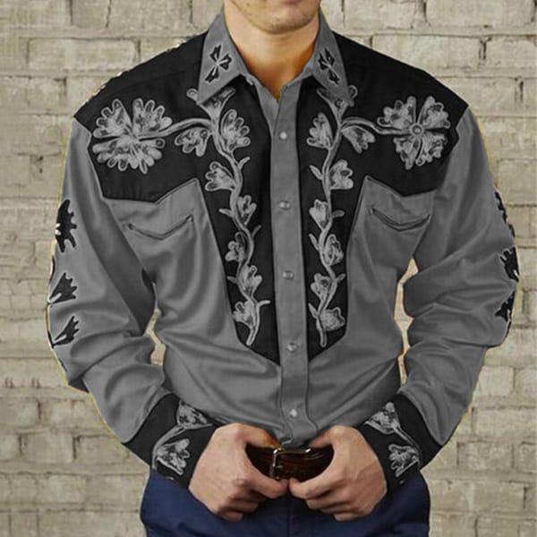 Men's Polo Shirt Long Sleeved Quick Drying Breathable Casual Top Western Denim Stage Performance Personalized Clothing MB12