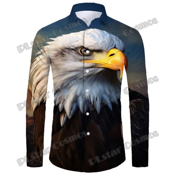 PLstar Cosmos Animal Eagle Pattern 3D Printed Fashion Men's Long Sleeve Button Down Shirts Spring Mens Casual Lapel Shirt CXS11