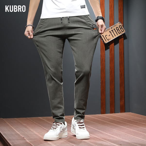 KUBRO Summer New 2023 Men's Drawstring Thin Male Fashion Trend Versatile Chic Trousers Pants Skinny Smart Casual Joggers Green
