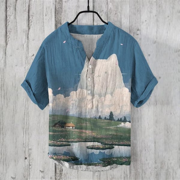 2024 Cross border Hawaiian Shirt Animal Landscape Series Digital Printed Men's Countryside Leisure Top Wholesale