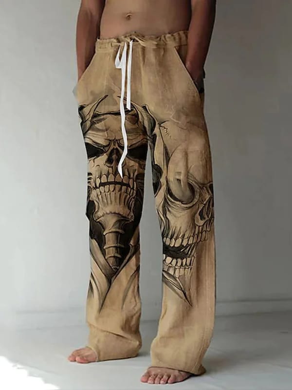 Skull Head Four Seasons Men's Casual Floor Towers Loose Pants Personalized Retro 2024 Wide Leg Pants New Style WR6