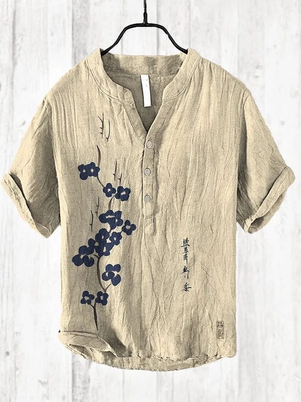 Minimalist men's plum blossom digital printing Amazon cross-border foreign trade summer new large men's short sleeved Polo shirt