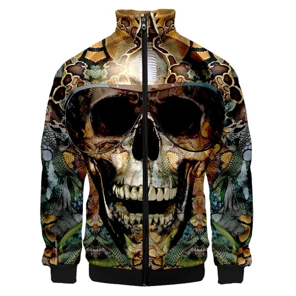 3D Printed Terror Skull Pattern Jacket Sportswear Stand Up Collar Zipper Jacket Coat Men's Vintage Baseball Jackets Clothing