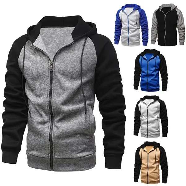 2024 Autumn Men's Hooded Jackets Casual Loose Zipper Jackets for Men Patckwork Fleece Spliced Coat Men Casual Hoodies Streetwear
