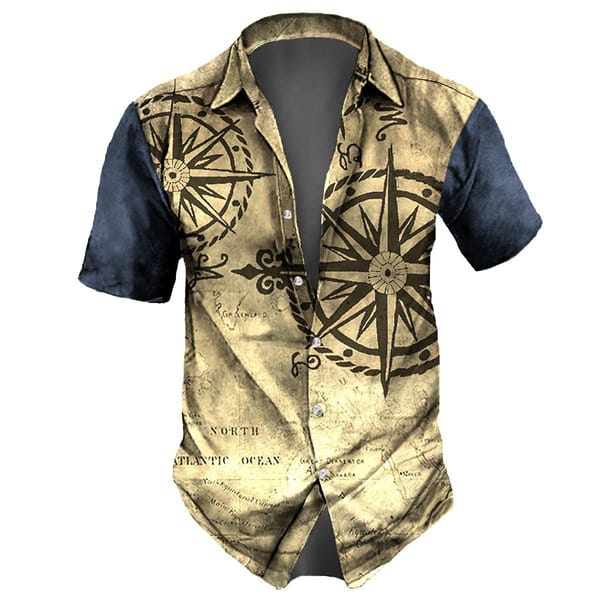 Navigation Compass 3d Retro Print Men's Shirt Casual Short Sleeved Summer Shirt For Men Clothing Breathable Hawaiian Shirt Men