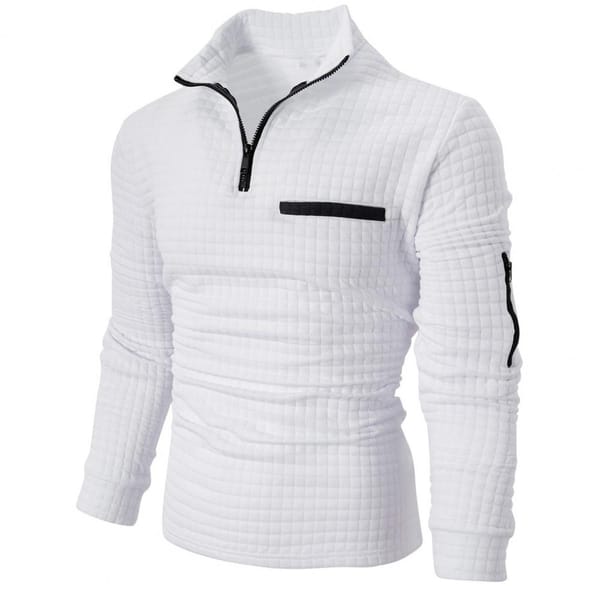 Zipper Collar Top Stylish Men's Waffle Texture Pullover Zipper Lapel Collar Soft Warm Long Sleeve Shirt for Spring Fall Men