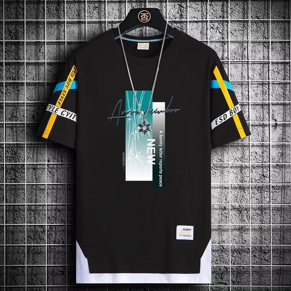 Korean Men's T-shirt Summer High Street Fashion Print Short Sleeve Tee Casual Breathable Men's Clothing O Neck Sports T-shirt