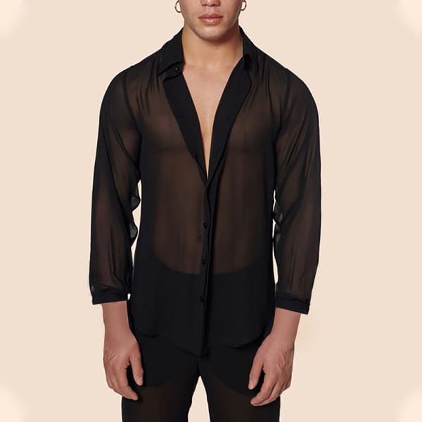 Fashion Men's Streetwear Casual See-Through Shirt For Men Long Sleeved Top Transparent Blouse Male Elegant Oversize Shirt