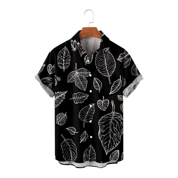 Leaf Pattern Black Shirt Daily Men's Prevalent Tops Plus Size Short Sleeve Breathable
