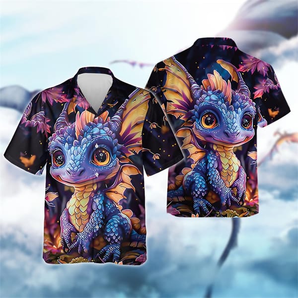 Men's Fashion Trends Harajuku Loong Casual Short Sleeve Social Vintage Hawaiian Shirt Dragon Baby Holiday Gifts Y2k Cartoon Tops