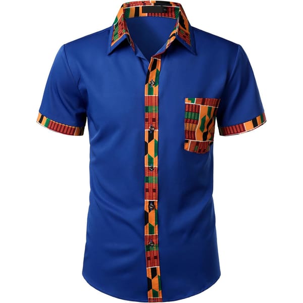 Top Selling Men'S Shirts Casual Men'S African Short Sleeve Printed Patchwork Design Button Up Shirt Camisa Masculina