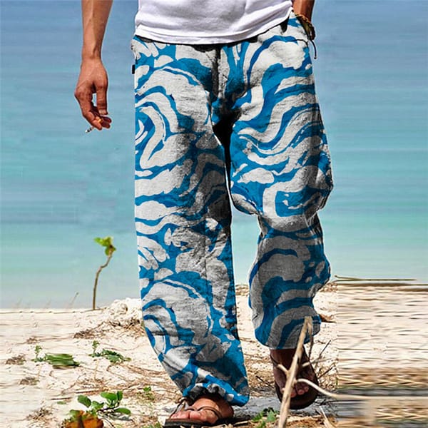 New Men's Casual Wide-leg Pants 3D Printed Wide-leg Pants Casual Hawaiian Baggy Beach Pants Retro Street Fashion Summer
