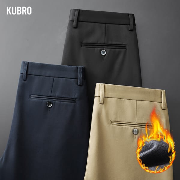 KUBRO 2022 Winter Fleece Warm Classic Baggy Men's Thicken Cotton Casual Pants Business Fashion Stretch General Straight Trousers