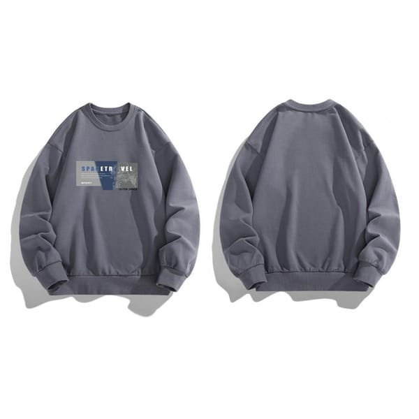 Winter Sweatshirt Men's Plus Size Letter Print Sweatshirt with Thick Plush Fabric Elastic Cuff for Fall Winter Round Neck Top