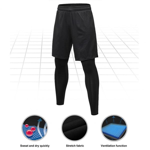 Men Sweatpants with Pocket Men Fake Two-piece Pants Men's Quick Dry Two-piece Sport Pants Leggings Set for Gym Workouts Fitness