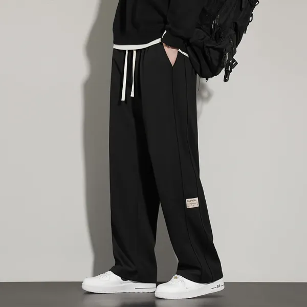 Korean Style Men's Casual Pants Simple Solid Color Black Gray Drawstring Straight Pants Loose Breathable Wide Leg Sports Pants