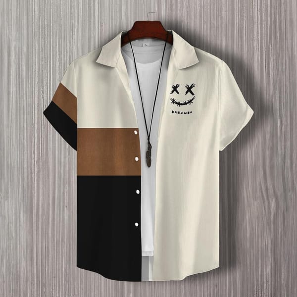Simple Men's Shirt 3d Patchwork Print Hawaiian Shirts For Men Casual Man Clothes Loose Oversized High Quality Short Sleeve Shirt