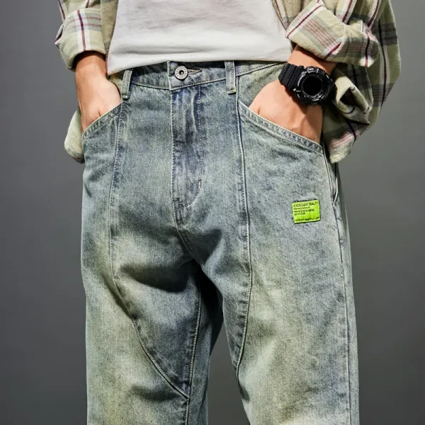 Retro Blue Haren Pants Jeans Men Loose Fit 2023 Spring Autumn Wide Leg Pants Denim Trousers Men's Clothing Baggy Pants