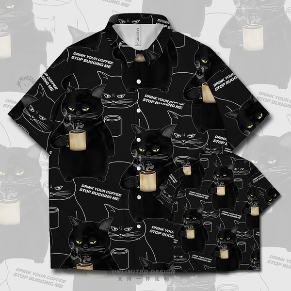 New 2024 Men's Shirt 3d Cool Cat Print Short Sleeve Shirt Harajuku Casual Male Shirt Tops Beach Vacation Hawaiian Shirts For Men