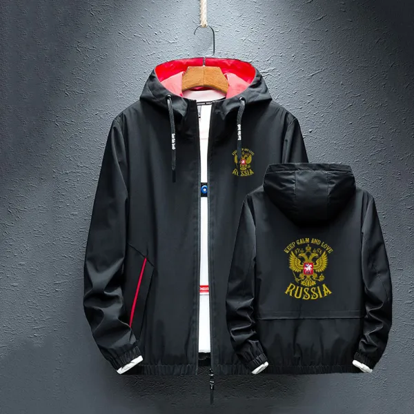Russia Badge Gold Eagle Printing Spring Summer 2024 New Hooded Men's Jacket Casual Windbreaker Zipper Thin Section Hooded Jacket