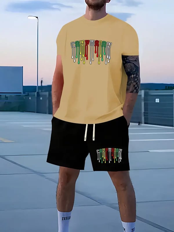 New Men's Suit Summer Street Men's Short-sleeved Shorts Men's Casual Sports Plus Size Suit Men's Sports Plus Size Casual