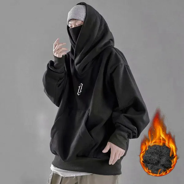 Male Autumn And Winter Solid Long Sleeve Ninja Hoodie Pocket High Collar Loose Hooded Sports Japanese Style Men'S Coat Winter